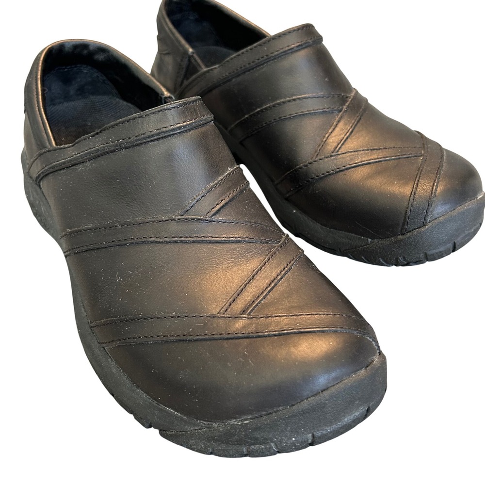 Merrell Black Leather Slip-On Clogs Comfort Air Cushion Ortholite Womens 8